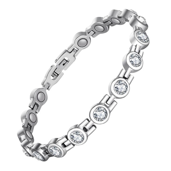 Feraco Magnetic Bracelet for Women Titanium Steel Magnetic Bracelets with Gorgeous Sparkling Cubic Zirconia Costume Jewelry Christmas Gifts (Silver)