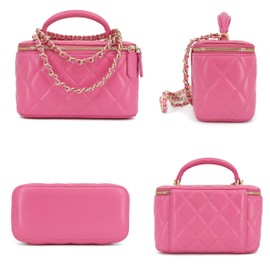 M-ioi-M Soft Lambskin Small Purse Genuine Leather Mini Crossbody Bag for Women with Gold Chain Strap,Quilted Top-Handle Shoulder Handbag,Classy Designer Dressy Evening Purse, Vanity Case Bag(Hot Pink)