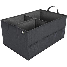 MIU COLOR Trunk Organizer for Car, Car Organizer, 8 Mesh Pockets Trunk Organizer for SUV, Non-Slip Bottom, Storage Organizer for Sedans, Van, Jeep, Grocery, 2 Compartments, Black 22"x13"x11"