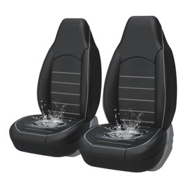 AUTOYOUTH PU Leather Bucket Seat Covers - High Back Front Seat Covers Anti-Slip Waterproof Universal Fit for Jeep/Toyota/SUVs/Vans/Trucks... (Black & Gray)