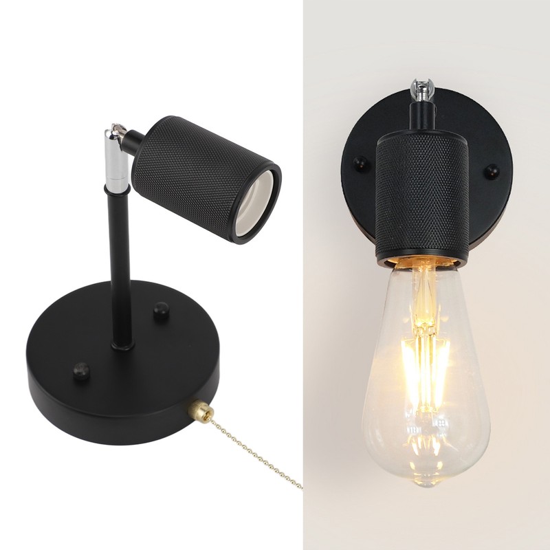 Rustic Wall Sconce Retro Pull Chain E26 Adjustable Up Down