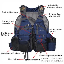 Raprance Fishing Vest for Men and Women Outdoor Activity Fly Bass Fishing Vest Backpack (Blue,FV01), One size