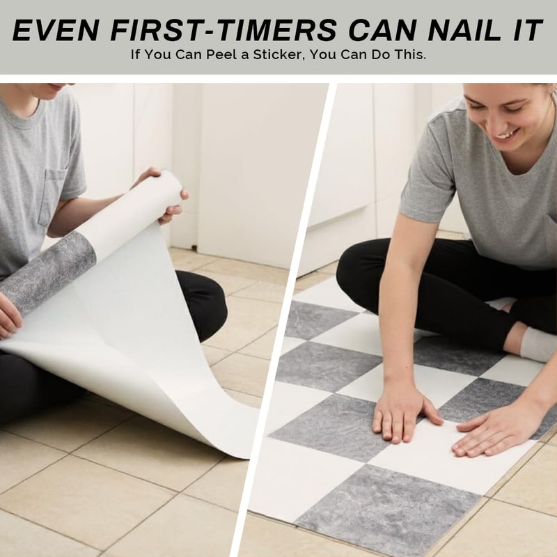 Checkered Peel and Stick Vinyl Flooring Roll – 15.7"x 236"
