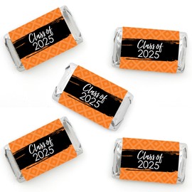Big Dot of Happiness 2025 Orange Graduation Party - Mini Candy Bar Wrapper Stickers - Small Favors - 40 Count
