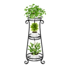 KMOTASUO 3 Tier Metal Plant Stand Indoor, 34 Inch Tall Corner Plant Stands for Indoor Plants, Flower Pot Holder Shelf Display Rack for Balcony Garden Patio Living Room(Black)