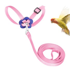 Bird Harness and Leash, 120cm Pet Parrots Adjustable Nylon Anti‑Bite Training Rope for Outdoor Flying Parrot Harness Leash Training Supplies for Parrots Alexandrine, Scarlet, Keck, Mini Macaw(Pink)