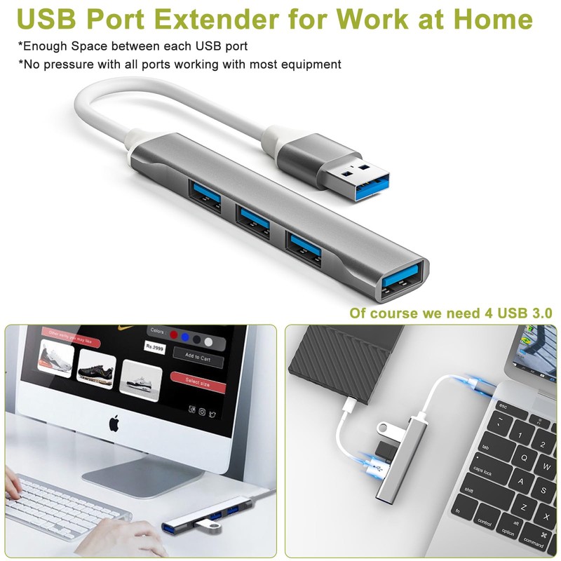 USB 3.0ハブ 4イン1 USBポートハブスプリッター ウルトラスリム ハブドングルエクスパンダー ノートパソコン、フラッシュドライブ、HDD、コンソール、プリンター、カメラ、Keyborad、マウス、5Gbpsデータ転送、アルミニウム