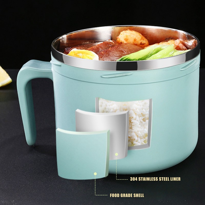 Portable Lunch Box Double Layer Thermal Noodle Bowl with Handle