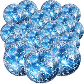 Chivao 18 Pcs Beach Ball Jumbo Sequins Pool Toys Balls Inflatable Pool Party Decor Confetti Glitter Disco Ball Decor Beach Water Play Toy Pool Party Favor 24 Inch 16 Inch (Blue)