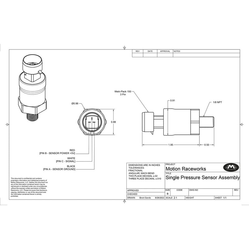 Rife 300 PSI Pressure Sensor Transducer 1/8" NPT 52-300PSI