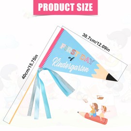 First Day of Kindergarten Flag, Cheerful Party Pennants with Ribbons and Wood Stick Celebratory Pennant Banner Flags Decorative Creative Kindergarten Flag for First Day of School Decorations