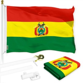 UD_G128 Combo Pack: 6 Ft Tangle Free Spinning Flagpole (White) & Bolivia Flag 3x5 Ft Printed 150D Polyester, Brass Grommets (Fla