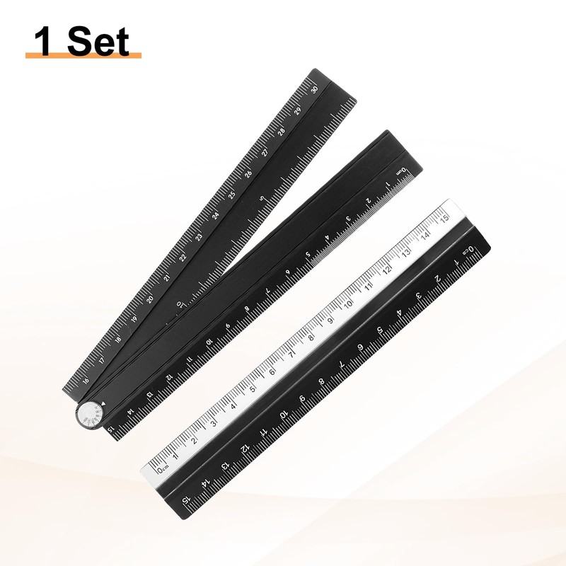 sourcing map Folding and Straight Ruler Kit 30/15cm Metric Aluminum