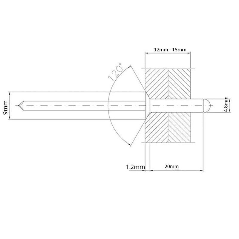 4.8mm x 20mm Blind Pop Rivet Countersunk Head Aluminium/Steel Shaft