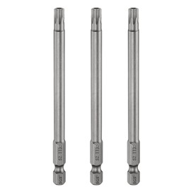 HARFINGTON 3pcs TT30 Security Torx Head Screwdriver Bit 4" (100mm) Long 1/4" Hex Shank Magnetic Tamper Proof 6 Point Star Screw Driver Drill Bits S2 Steel Hole Tip Industrial Power Tools