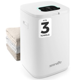 SereneLife Towel Warmer Bucket - Compact 23L Bathroom Towel Heater with Essential Oils Disc Holder, Adjustable Timer, Auto Shut-Off, Power Cord Storage & LED Display, Fits 2 Oversized Towels (White)