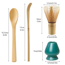 Matcha Tea Set with Whisk and Spoon, Matcha Whisk Kit with Ceramic Whisk Holder Scoop Matcha Ceremony Accessory Set Matcha Gift Set(DarkGreen)