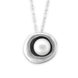 Mark Poulin Modern Round Cultured Pearl Necklace Handmade 925 on 18" Chain for Women and Girls