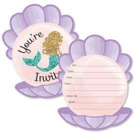 Big Dot of Happiness Let's Be Mermaids - Shaped Fill-In Invitations - Baby Shower or Birthday Party Invitation Cards with Envelopes - Set of 12