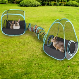 YUEPET Outdoor Guinea Pigs Playpen with Tunnel Pop up Bunny Enclosure Portable Cube Tent Collapsible Small Animal Playpen for Rabbit Guinea Pig Ferret Hamster Kitten Puppy Exercising Hiding Playing