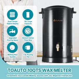TOAUTO 20Lbs Digital Wax Melter for Candle Making Commercial Electric Wax Melting Pot with Accurate Temperature Control Panel Fast Pouring Spout Easy Clean 1100W 120V