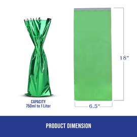 MT Products Green Metallic Mylar Wine Gift Bags 6.5" x 18" - Great for wine Pull - Pack of 25