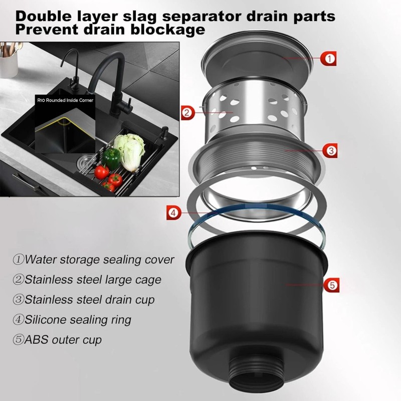 mvmhome Black Kitchen Sink Single Bowl Stainless Steel Sink with