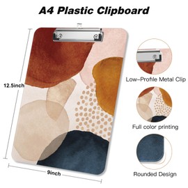 Piasoenc Plastic Clipboard, Cute Decorative Clipboards, 12.5" x 9"inch, A4 Standard Letter Size Hard Clipboard with Metal Clip, Office Clip Boards for Nurses, Students, Office, Abstract Art
