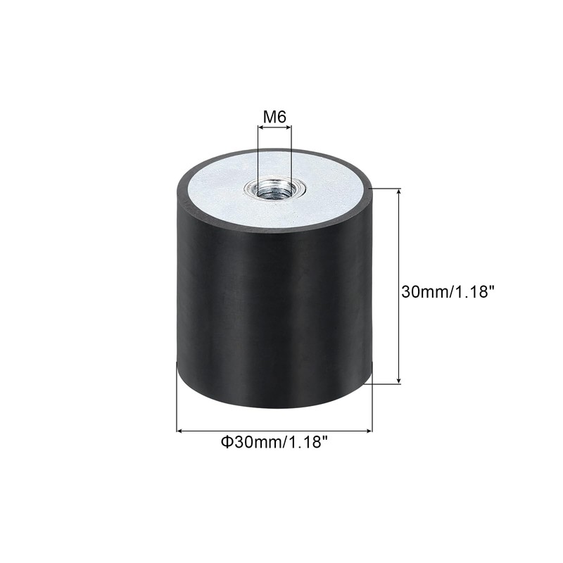 sourcing map 8Pcs 30 x 30mm M6 Thread Female Rubber