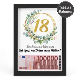 18th Birthday Money Gift, Funny Gift for 18th Birthday, Gifts for 18th Birthday Boy Girl Creative Money Gift Packaging, First Million Birthday Gift, Picture Frame DIN A4
