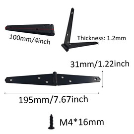 AUXBC 6Pcs 4-Inch Heavy Duty Iron Strap Hinges, Matte Black Gate Tee Hinges for Shed, Fence, Cabinet, Wood Gate Applications with Mounting Screws