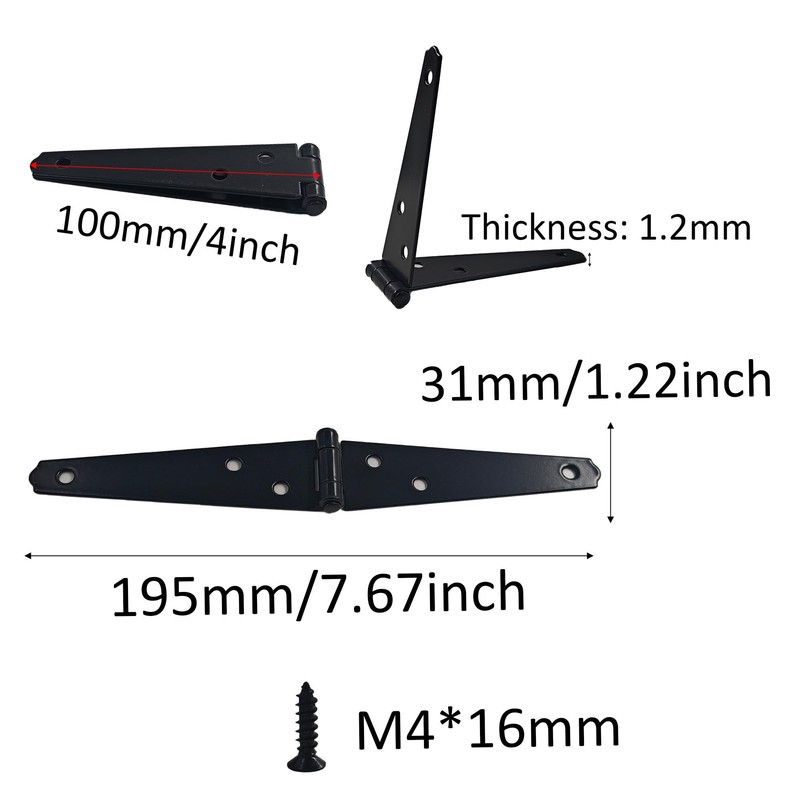 AUXBC 6Pcs 4-Inch Heavy Duty Iron Strap Hinges, Matte Black