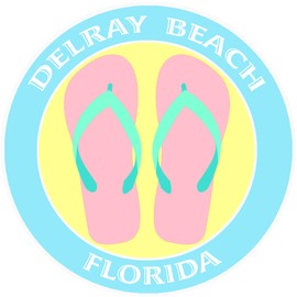 Delray Beach, Florida Pink Flip Flops Decorative Car Truck Window Sticker Decal Vinyl Die-Cut Badge Emblem Vacation Souvenir Travel Gear Ocean Island Beach