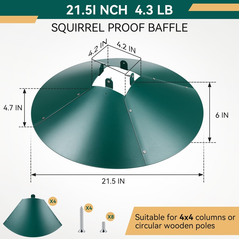 Qualirey 1 Pack 21.5 Inch Metal Squirrel Proof Baffle for