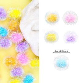 Kelamayi Cat Sparkle Balls,20pcs Cat's Favorite Toy Pom Poms Glitter 6cm Colorful Tinsel Balls,Lightweight and Multicolor Indoor Cat Toys for Pet Kitten