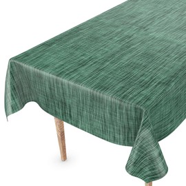 Washable Garden Tablecloth, Oilcloth, 100 x 140 cm, Cut Edge, Linen Textile Look, Dark Green