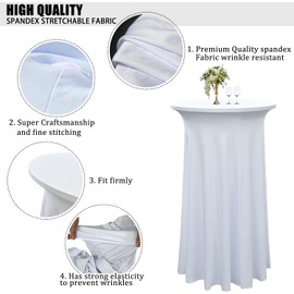 Yoquare 6 Packs White Round Cocktail Table Skirt 24"x43" – Stretch Spandex Tablecloth with Wavy Drapes, Stain & Wrinkle Resistant, Machine Washable for Wedding, Party, Bar, Banquet