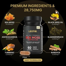 Leotri Leotri Organic Irish Sea Moss Capsules: Sea Moss 1515mg with Black Seed Oil Ashwagandha Turmeric Bladderwrack Burdock & Vitamin C Vitamin D3 C Gut Health & Immune Support C 60 Vegan Capsules