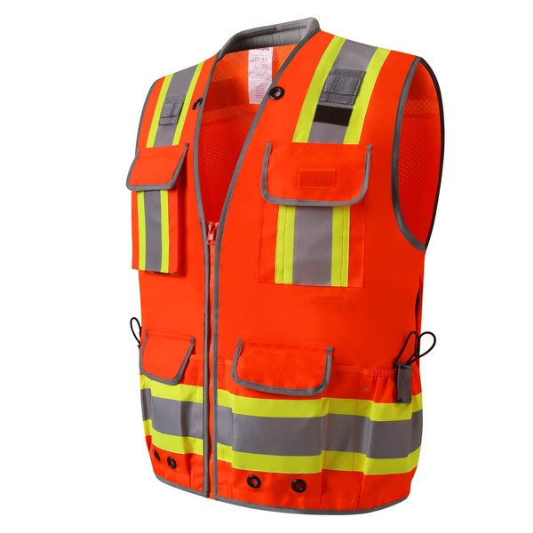 UNINOVA Surveyor Safety Vest Reflective for Men, Class 2 Heavy Duty Safety Vests Reflective with Pockets and Zipper,High Visibility Construction Work Vest