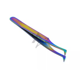 A2Z Stainless Steel Multi Rainbow Color 3D Eyelash Extension Tweezers Semi Angled