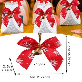 Pack of 50 Christmas bows, red Christmas bows, ornaments Christmas bows, Christmas bows with bells for holiday, birthday, wedding, party, decoration for Christmas tree