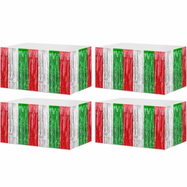 4 Pack 29x108 Inch Metallic Foil Fringe Tinsel Table Skirts for Rectangle Tables Streamer Curtains Backdrop for Wedding, Birthday, Parade Floats, Valentine's Day, Mardi Gras Party Decoration(Orange)