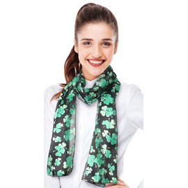 CBC Crown Women's St.Patrick's Shamrock Scarf Clover Scarf, One Size, Green White Black (Black - Shamrock)