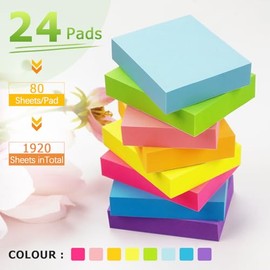 24 almohadillas para orejas de notas adhesivas de 1.5 x 2 pulgadas, colores brillantes, 1920 hojas