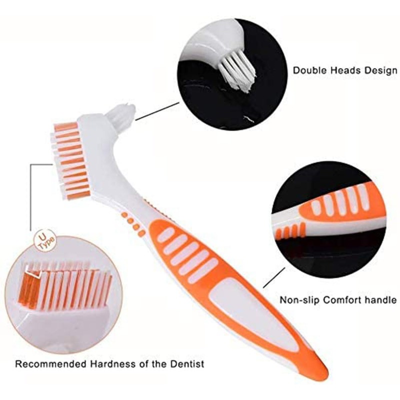 Chargenyang 3 Pack Denture Cleaning Brush Set Hard Denture Toothbrush