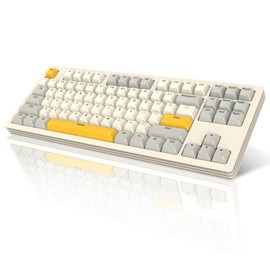 A.JAZZ AKC087 Mechanical Keyboard, Tri-Mode Connection Wireless Keyboard, Multi-Layer Metal Base, Compact 87 Keys 80% TKL Layout,Retro Tricolor,Hotswappable Rechargeable RGB Keyboard, for Win/Mac