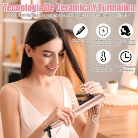 Rizador de Cabello 4 En 1, Juego de 4 Rizadores Para Cabello de Cerámica, Tenazas Para Rizar Cabello de Temperatura Ajustable, con Guantes, Clips y