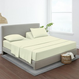 MyGiza Sheets 4 Pcs Top Split King Sheet Sets for Adjustable Bed, 100% Giza Cotton Perfect for Sleep Number Beds, King 34" Down Flex Head, Fits 16" Deep Mattress, Ivory Solid