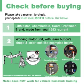 Garage Door Opener Remote, for LiftMaster Chamberlain Craftsman Garage Door Opener Remote 371LM 373L 971LM 973LM 893LM 893Max 891LM, Purple Red Orange Green Yellow Learn Button Garage Door Remote