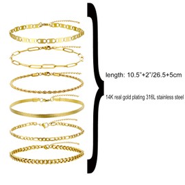 yipima Plus Size Anklets for Women Big Ankles 14K White Gold Plated Stainless Steel Anklets for Women Men Waterproof 10.5”+2” Large Adjustable Ankle Bracelets for Women